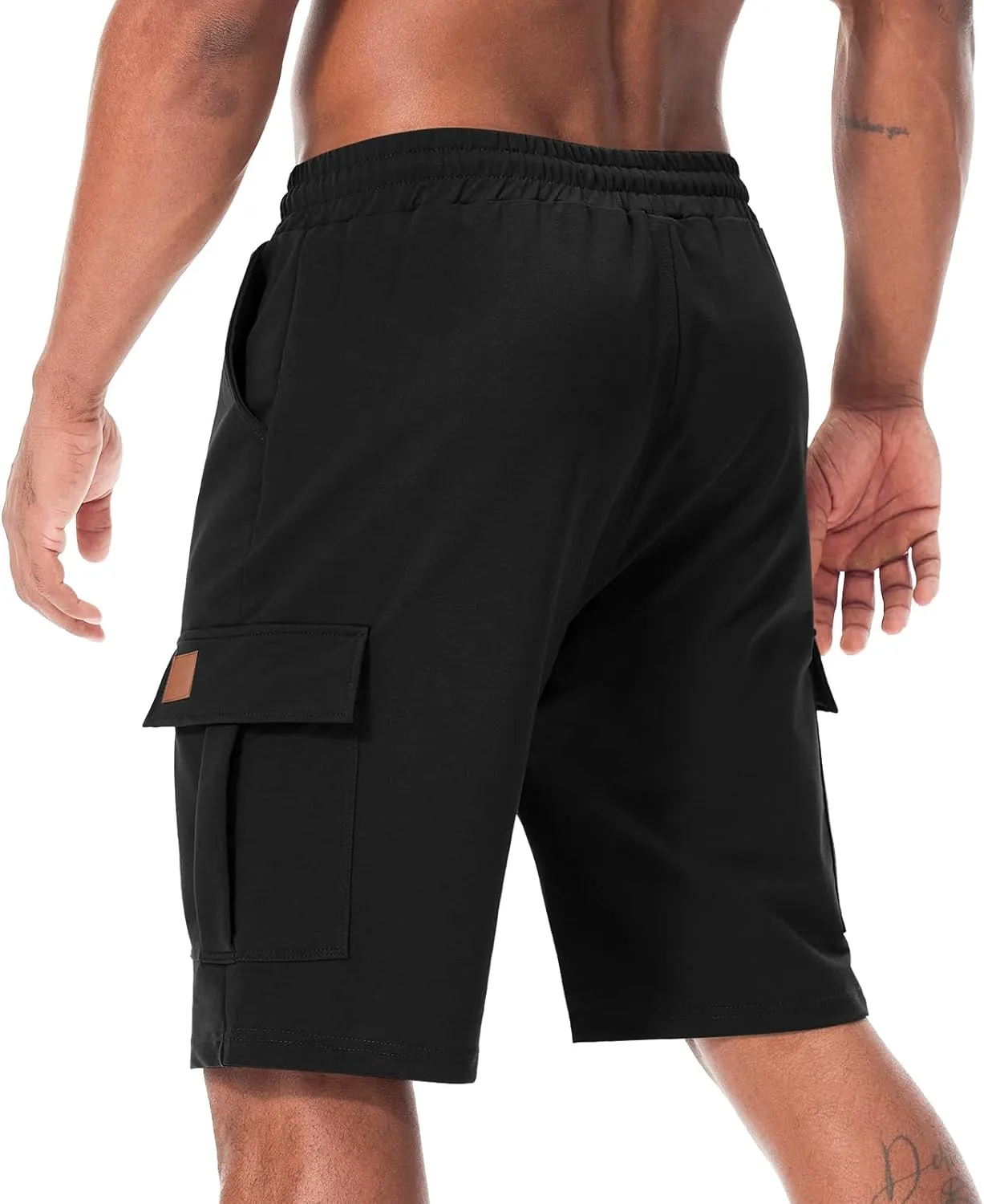 Suwangi Mens Cargo Athletic Shorts Flexible Elastic Waistband Loose Fit Shorts Outdoor Drawstring Multiple Pockets Shorts