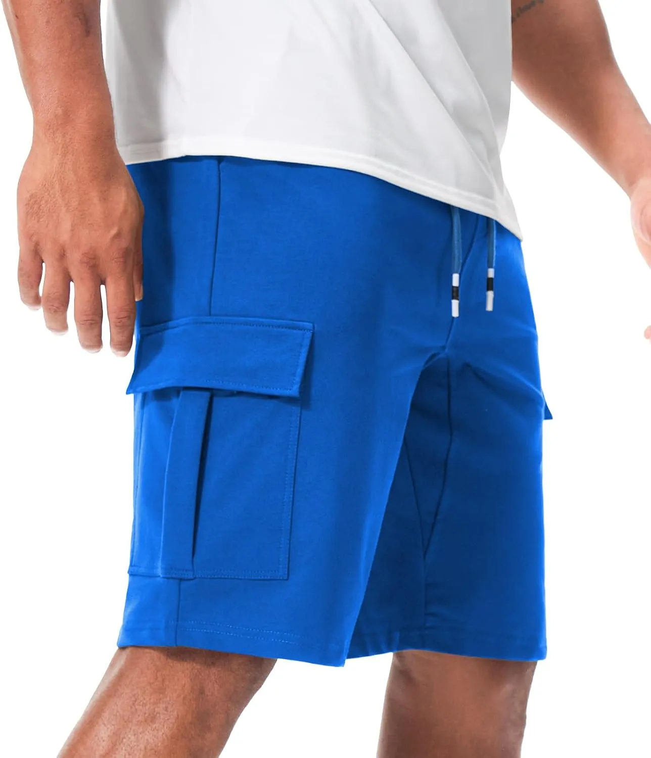 Suwangi Mens Cargo Athletic Shorts Flexible Elastic Waistband Loose Fit Shorts Outdoor Drawstring Multiple Pockets Shorts