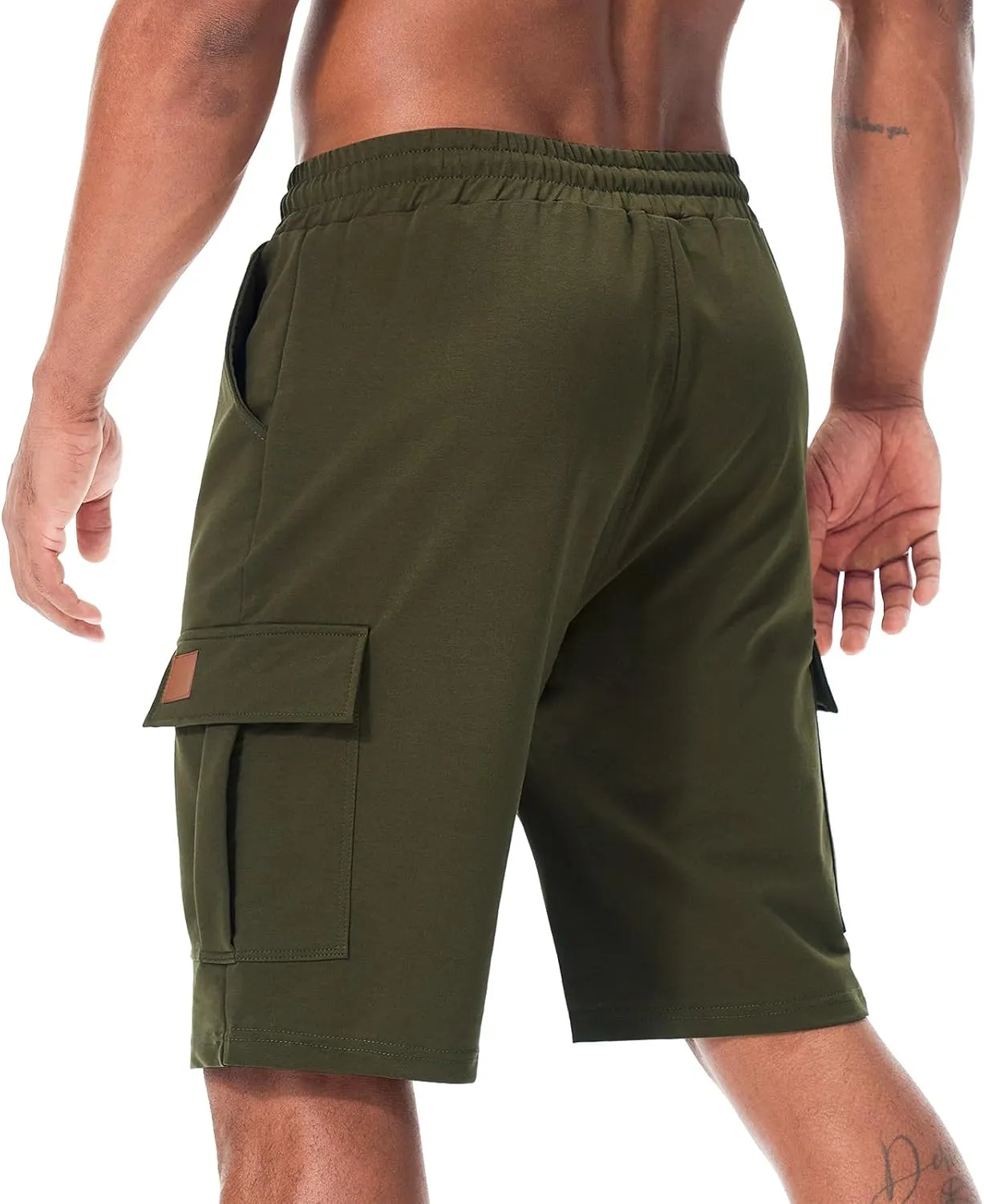 Suwangi Mens Cargo Athletic Shorts Flexible Elastic Waistband Loose Fit Shorts Outdoor Drawstring Multiple Pockets Shorts