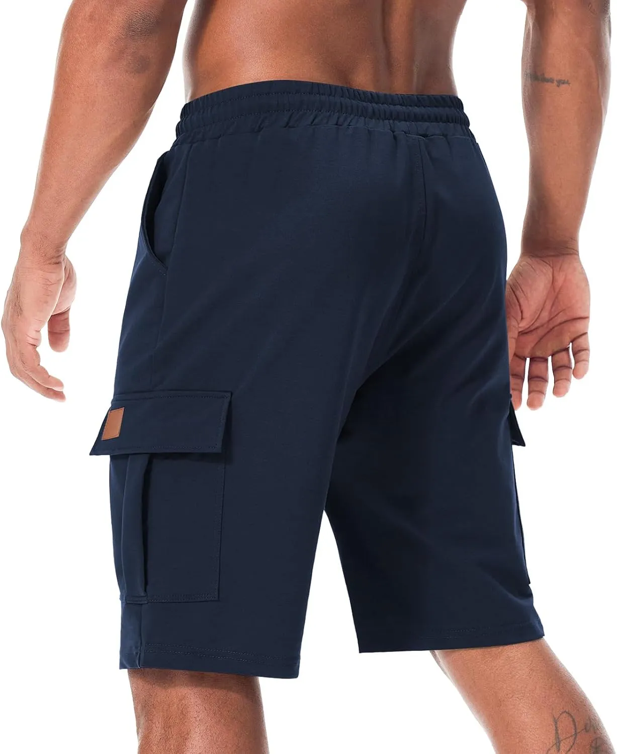 Suwangi Mens Cargo Athletic Shorts Flexible Elastic Waistband Loose Fit Shorts Outdoor Drawstring Multiple Pockets Shorts