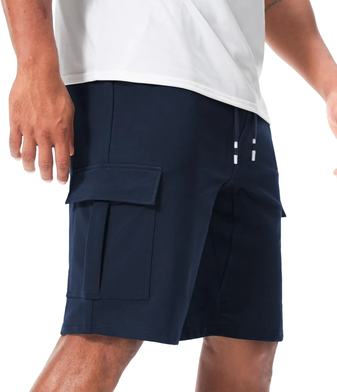 Suwangi Mens Cargo Athletic Shorts Flexible Elastic Waistband Loose Fit Shorts Outdoor Drawstring Multiple Pockets Shorts