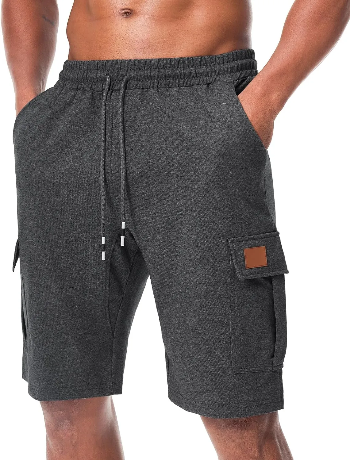Suwangi Mens Cargo Athletic Shorts Flexible Elastic Waistband Loose Fit Shorts Outdoor Drawstring Multiple Pockets Shorts
