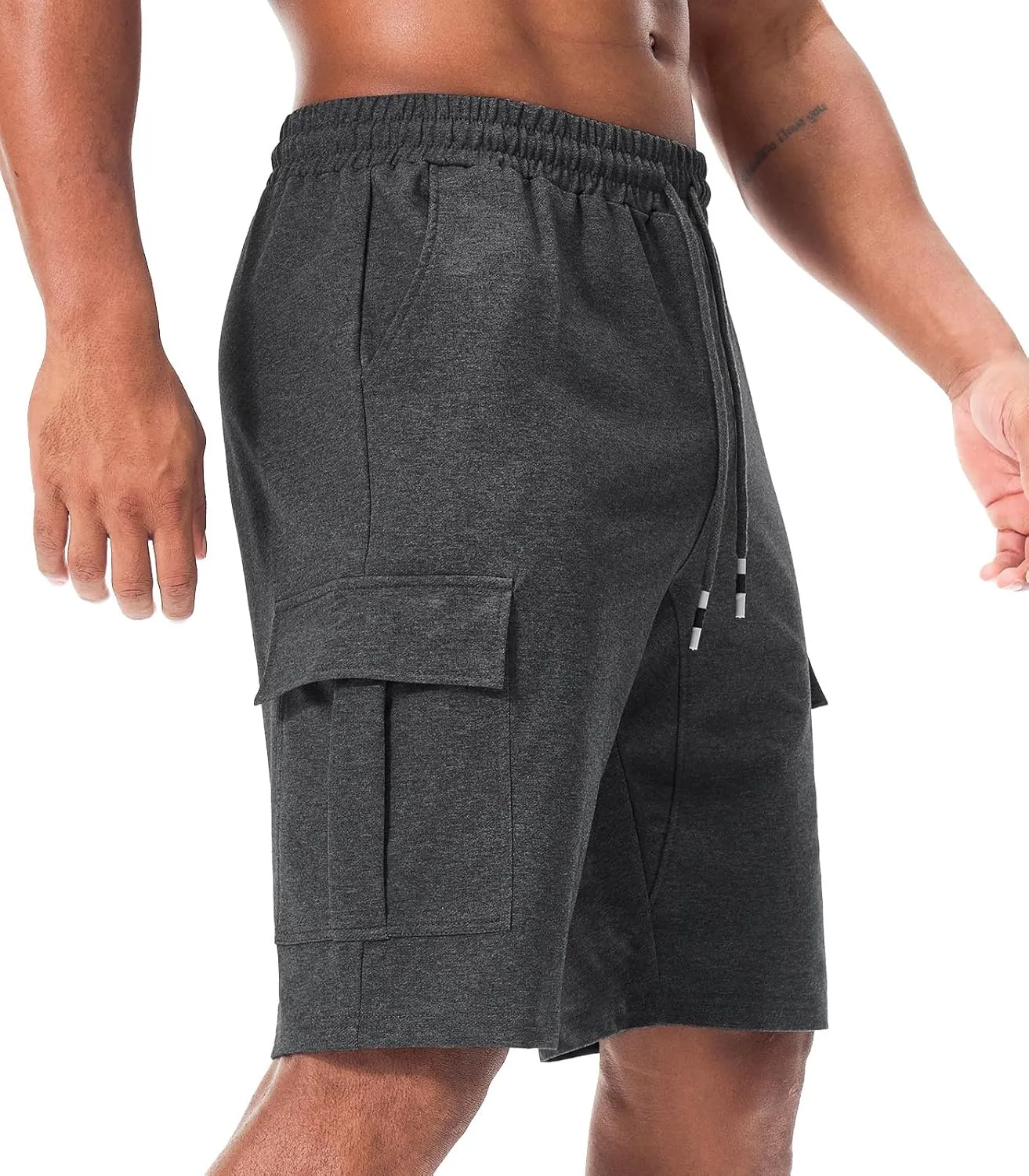 Suwangi Mens Cargo Athletic Shorts Flexible Elastic Waistband Loose Fit Shorts Outdoor Drawstring Multiple Pockets Shorts