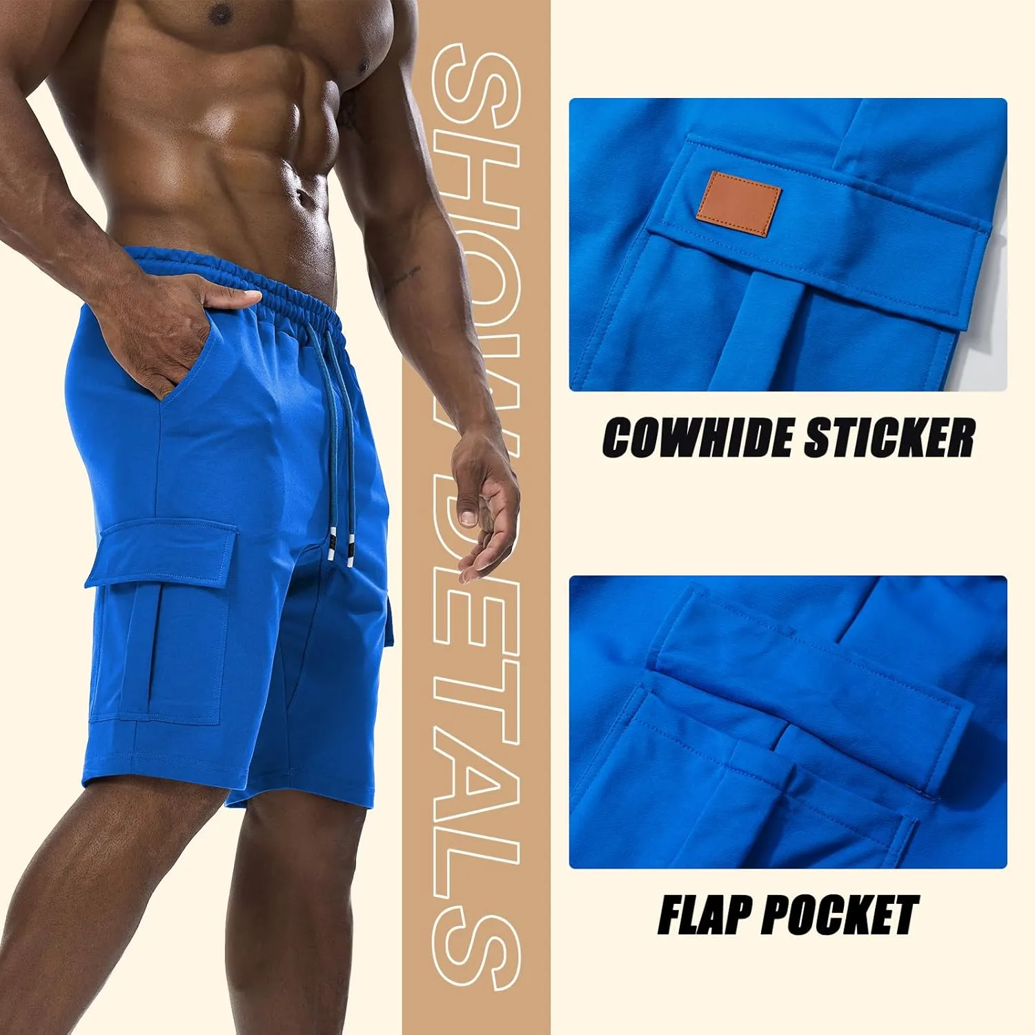 Suwangi Mens Cargo Athletic Shorts Flexible Elastic Waistband Loose Fit Shorts Outdoor Drawstring Multiple Pockets Shorts