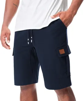 Suwangi Mens Cargo Athletic Shorts Flexible Elastic Waistband Loose Fit Shorts Outdoor Drawstring Multiple Pockets Shorts