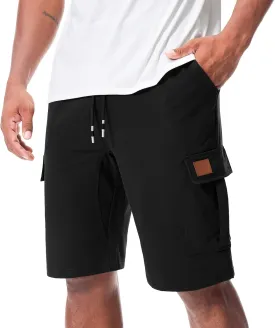 Suwangi Mens Cargo Athletic Shorts Flexible Elastic Waistband Loose Fit Shorts Outdoor Drawstring Multiple Pockets Shorts