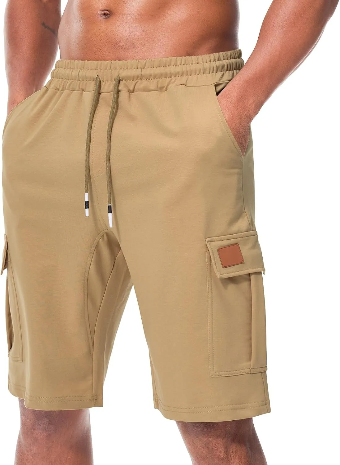 Suwangi Mens Cargo Athletic Shorts Flexible Elastic Waistband Loose Fit Shorts Outdoor Drawstring Multiple Pockets Shorts