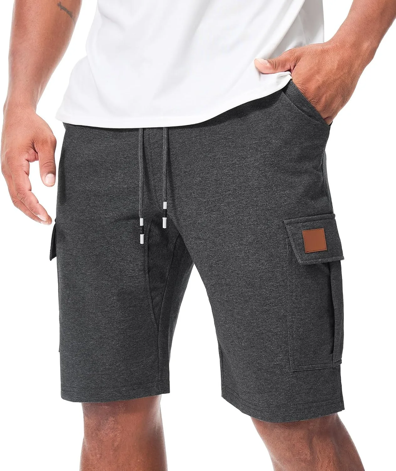 Suwangi Mens Cargo Athletic Shorts Flexible Elastic Waistband Loose Fit Shorts Outdoor Drawstring Multiple Pockets Shorts