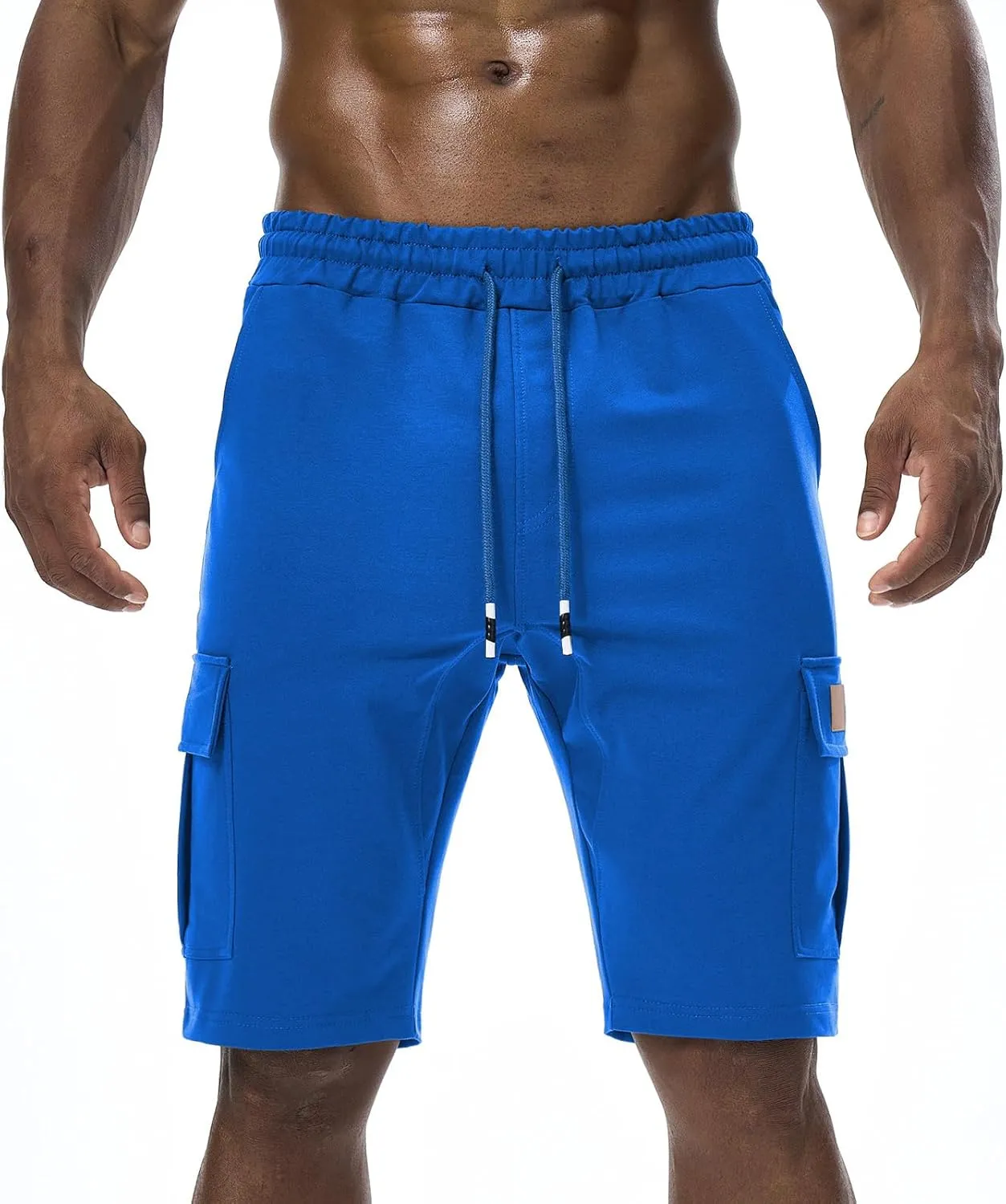 Suwangi Mens Cargo Athletic Shorts Flexible Elastic Waistband Loose Fit Shorts Outdoor Drawstring Multiple Pockets Shorts