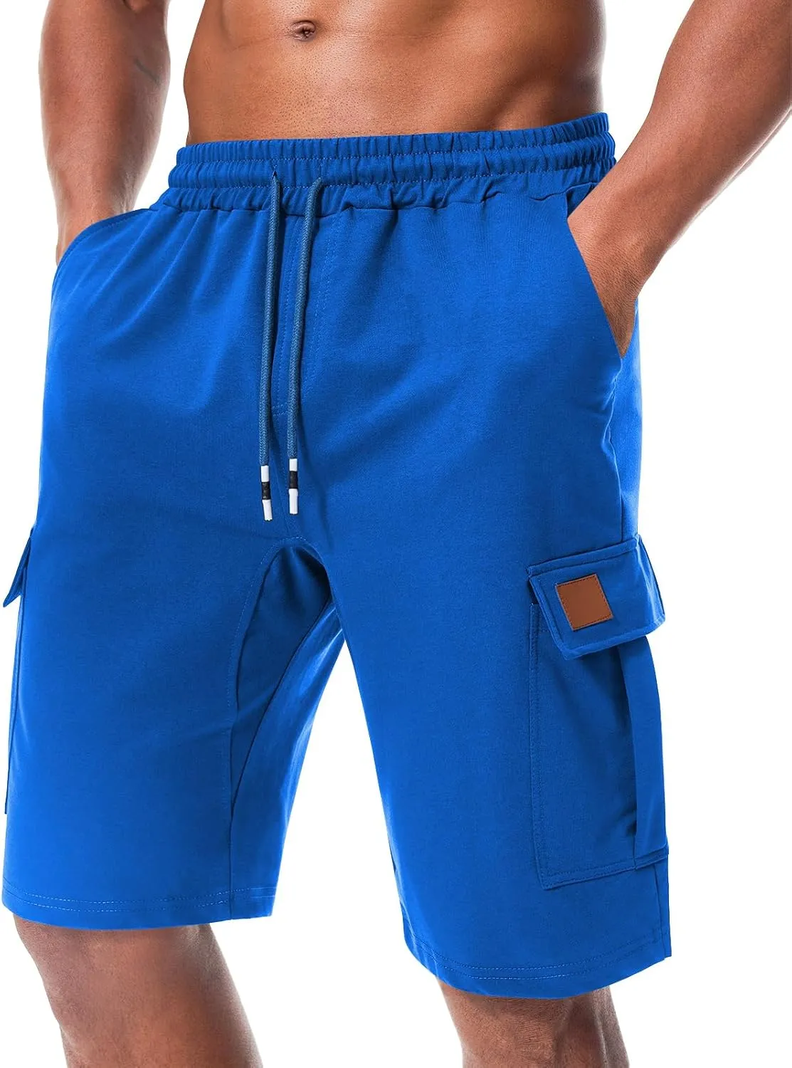 Suwangi Mens Cargo Athletic Shorts Flexible Elastic Waistband Loose Fit Shorts Outdoor Drawstring Multiple Pockets Shorts