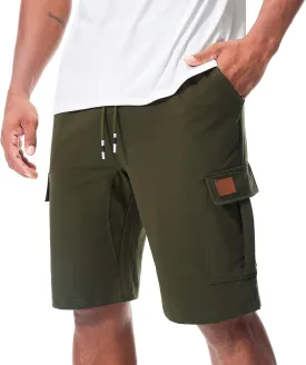 Suwangi Mens Cargo Athletic Shorts Flexible Elastic Waistband Loose Fit Shorts Outdoor Drawstring Multiple Pockets Shorts