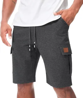Suwangi Mens Cargo Athletic Shorts Flexible Elastic Waistband Loose Fit Shorts Outdoor Drawstring Multiple Pockets Shorts