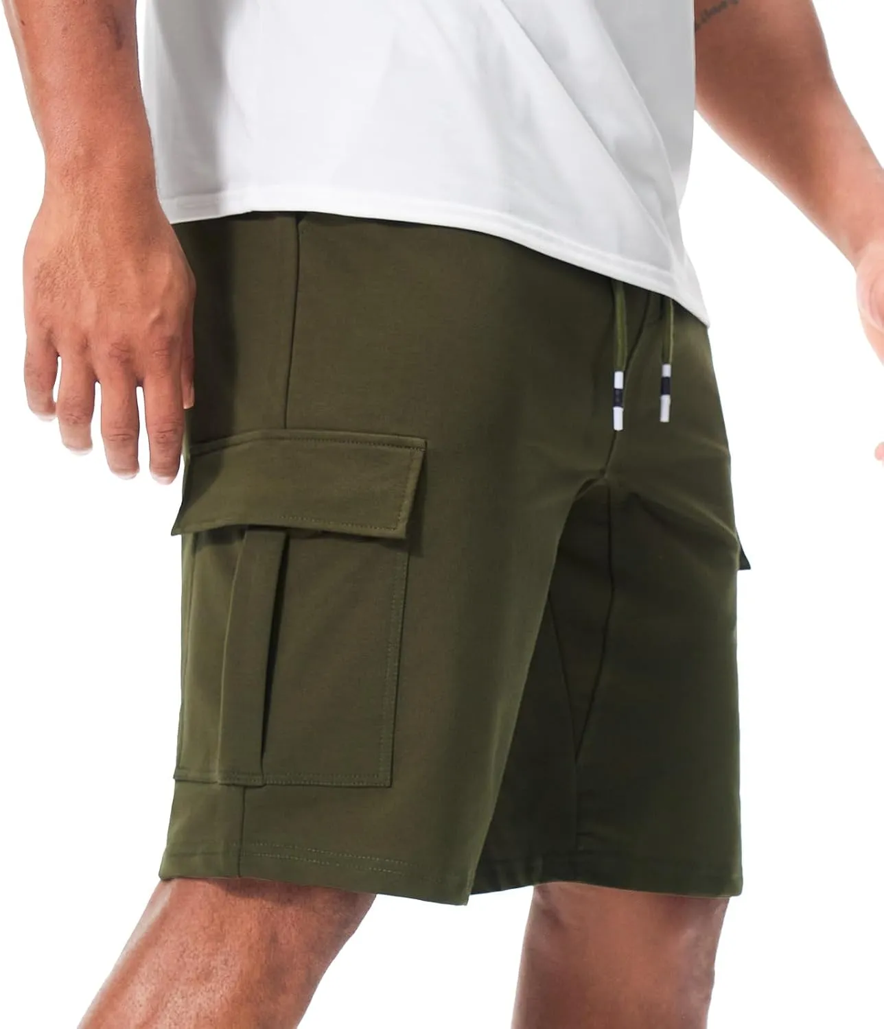 Suwangi Mens Cargo Athletic Shorts Flexible Elastic Waistband Loose Fit Shorts Outdoor Drawstring Multiple Pockets Shorts