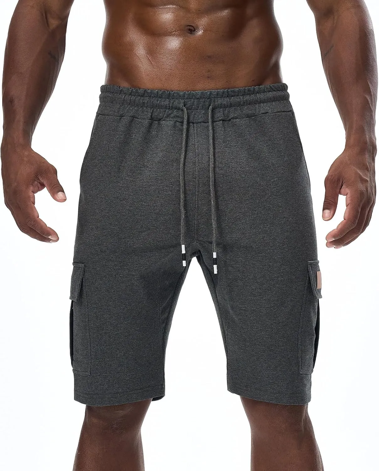 Suwangi Mens Cargo Athletic Shorts Flexible Elastic Waistband Loose Fit Shorts Outdoor Drawstring Multiple Pockets Shorts