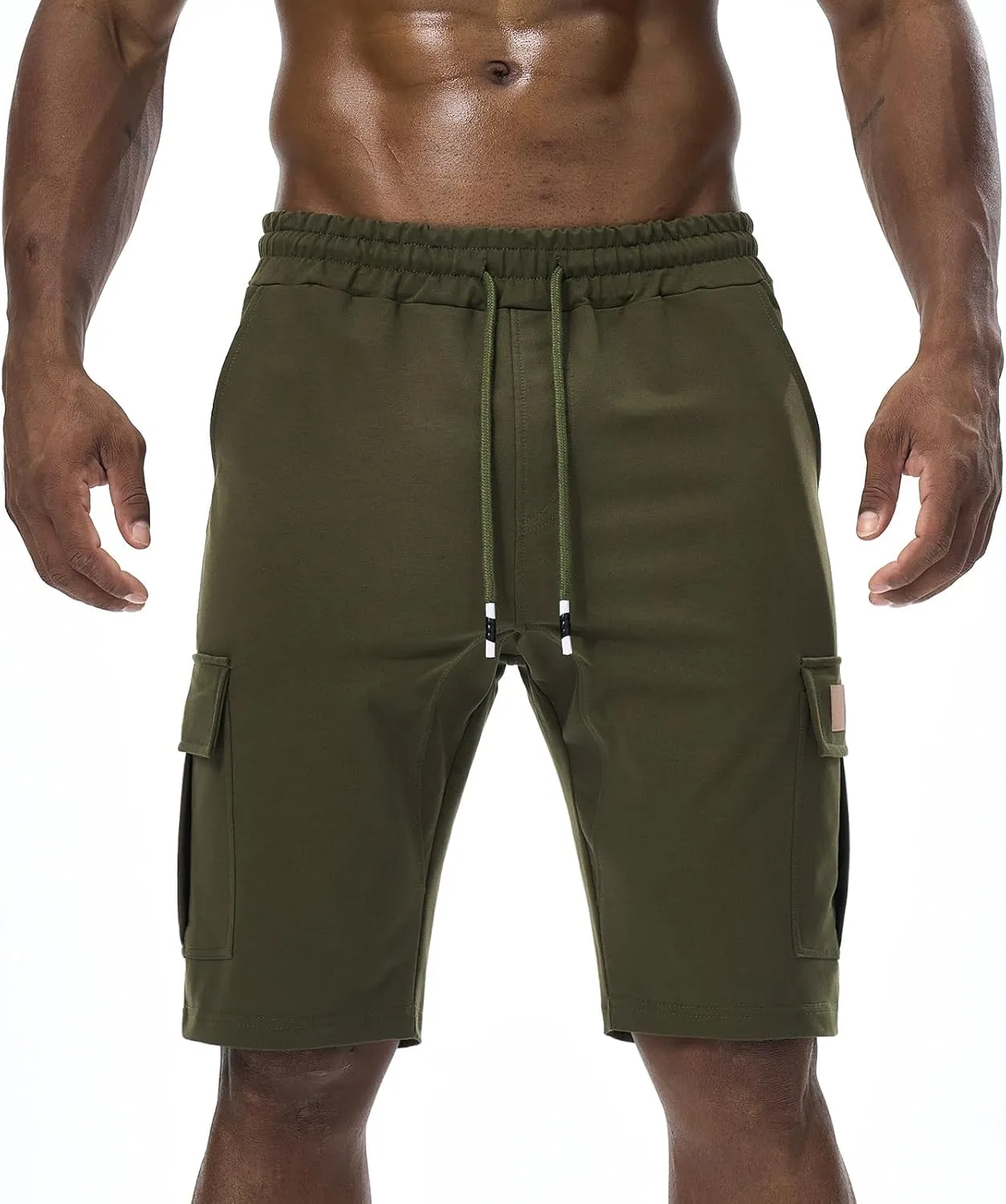Suwangi Mens Cargo Athletic Shorts Flexible Elastic Waistband Loose Fit Shorts Outdoor Drawstring Multiple Pockets Shorts