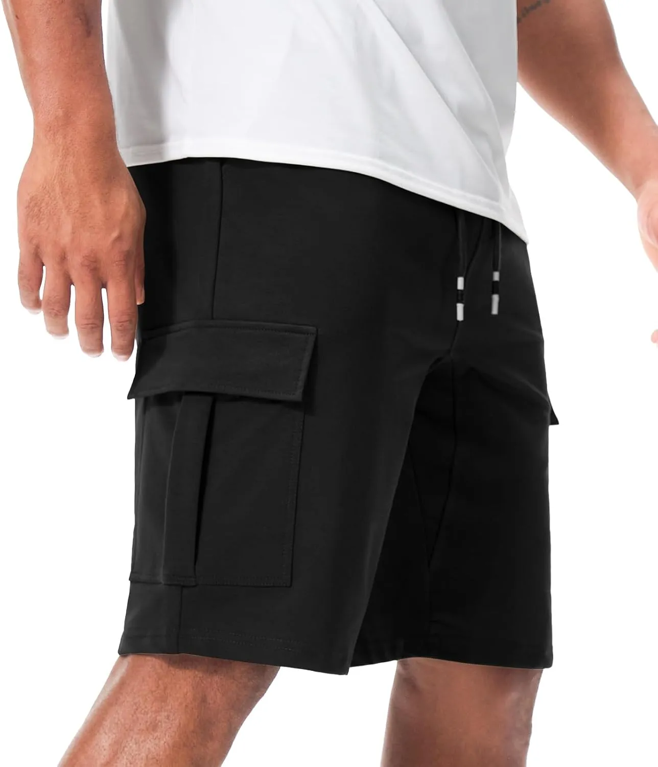 Suwangi Mens Cargo Athletic Shorts Flexible Elastic Waistband Loose Fit Shorts Outdoor Drawstring Multiple Pockets Shorts
