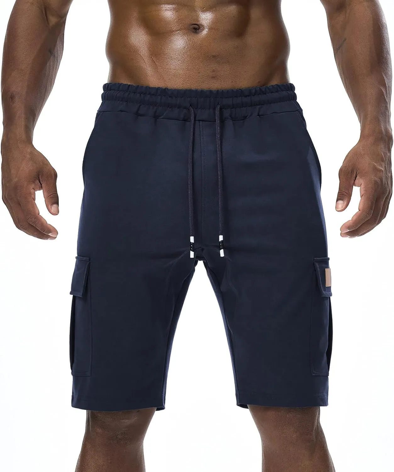 Suwangi Mens Cargo Athletic Shorts Flexible Elastic Waistband Loose Fit Shorts Outdoor Drawstring Multiple Pockets Shorts