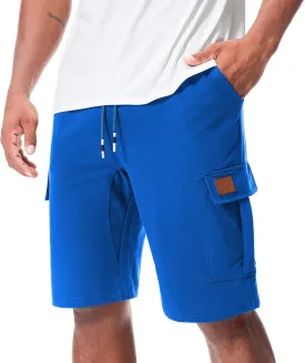 Suwangi Mens Cargo Athletic Shorts Flexible Elastic Waistband Loose Fit Shorts Outdoor Drawstring Multiple Pockets Shorts