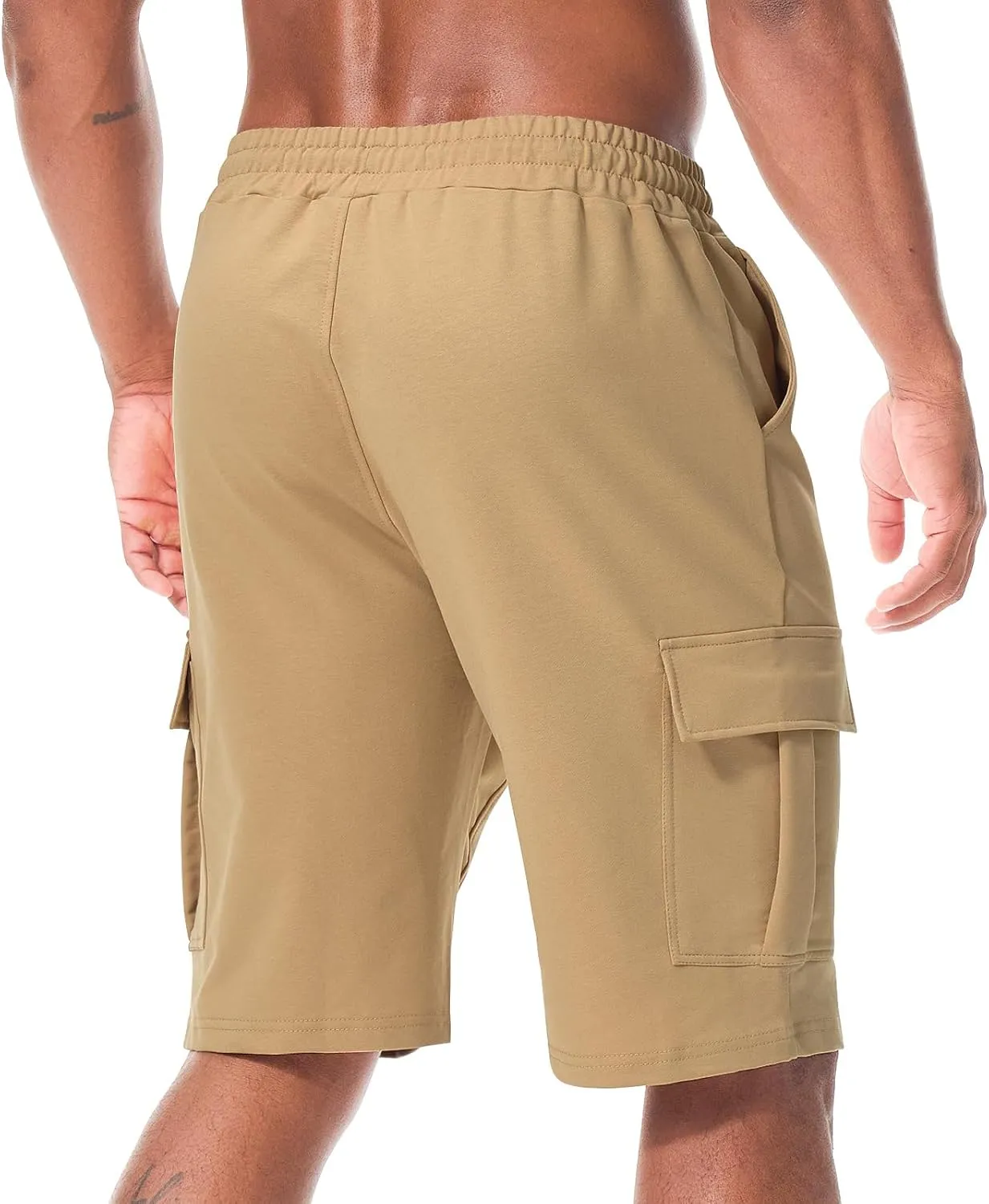 Suwangi Mens Cargo Athletic Shorts Flexible Elastic Waistband Loose Fit Shorts Outdoor Drawstring Multiple Pockets Shorts