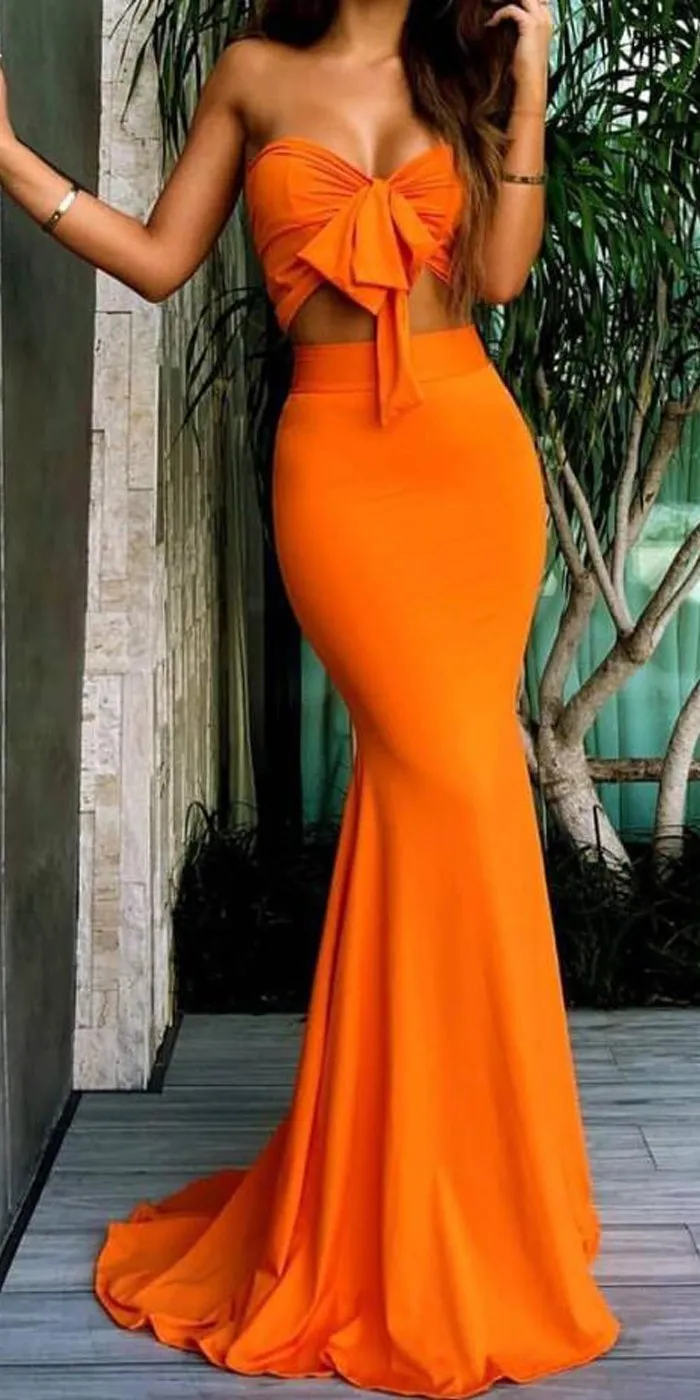Sweetheart Two Pieces Mermaid Sexy Long Prom Dresses MD309