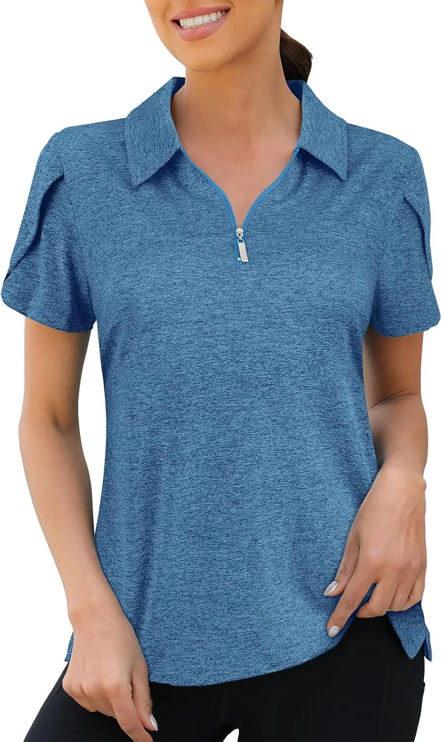 Viracy Womens Golf Polo Shirts 1/4 Zip Up Overlap Short Sleeve Quick Dry Workout Tops