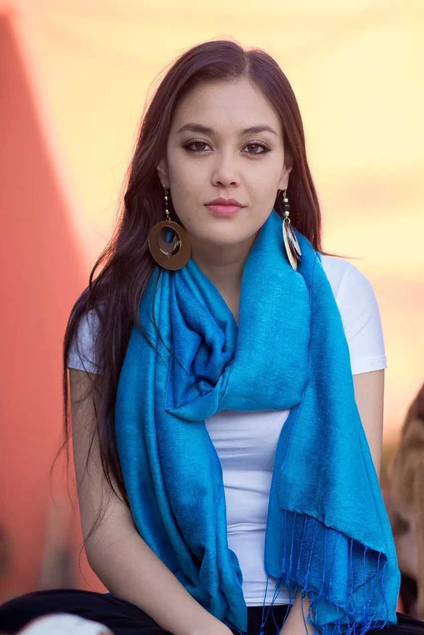 Water Pashmina Scarf in Beautiful Blue