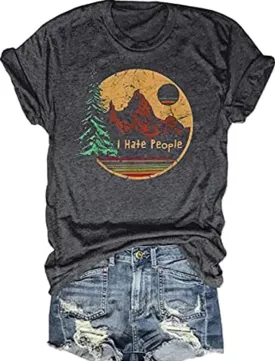 Women Graphic Tees Summer Camping Moutain Adventure Wild Outdoor Short Sleeve Loose Tee Tops