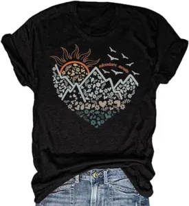 Women Graphic Tees Summer Camping Moutain Adventure Wild Outdoor Short Sleeve Loose Tee Tops