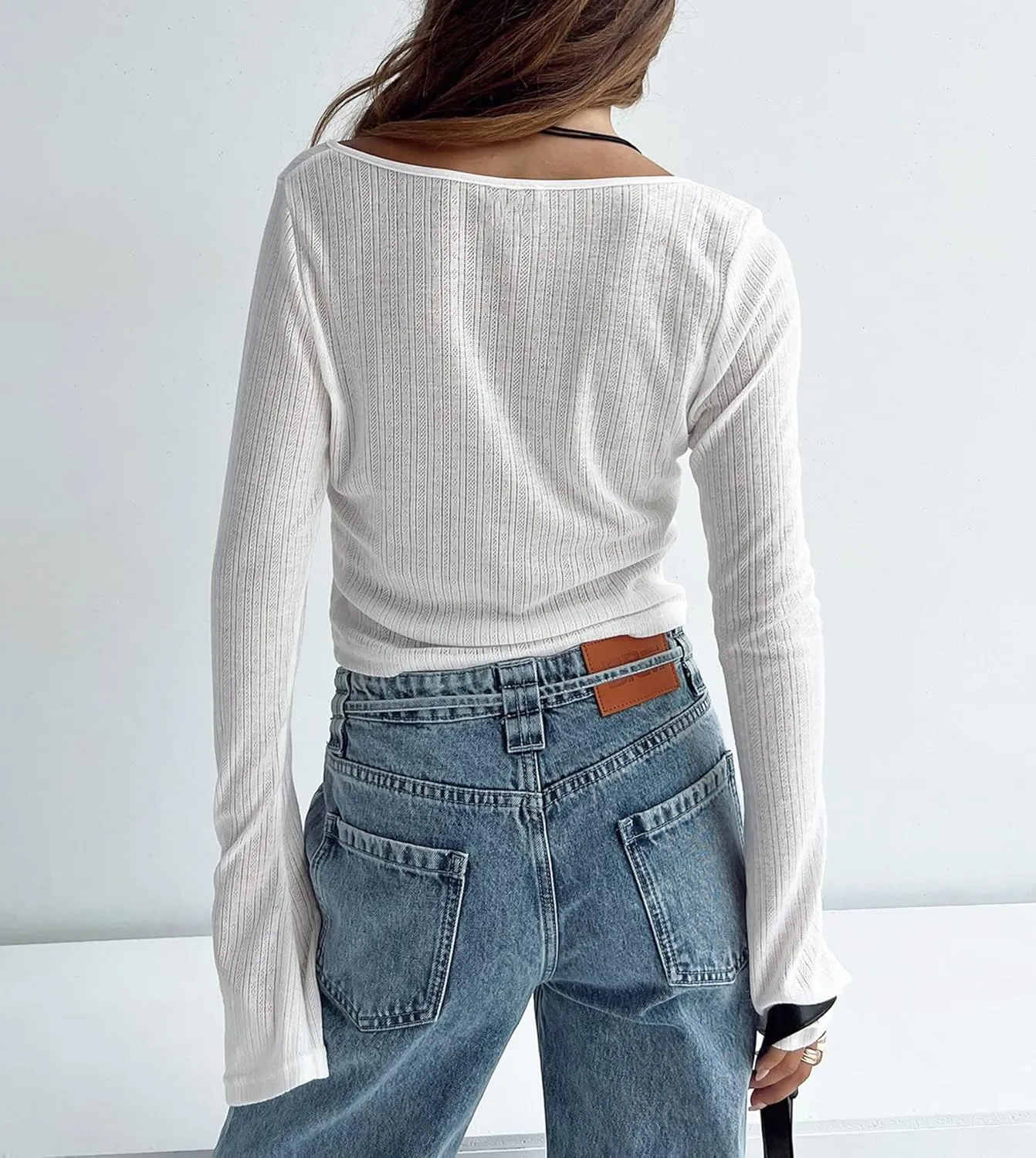 Women Sheer Button Up Blouse Sexy Collared Shirts Mesh Flare Sleeve Crop Top Y2k Vintage Streetwear