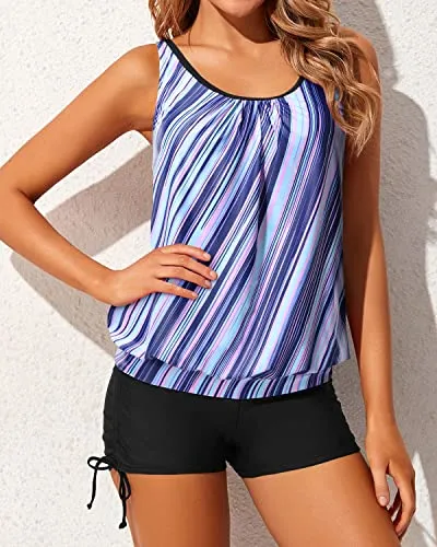 Women's Blouson Tankini Swimsuits Modest Loose Fit 2 Piece Swimwear