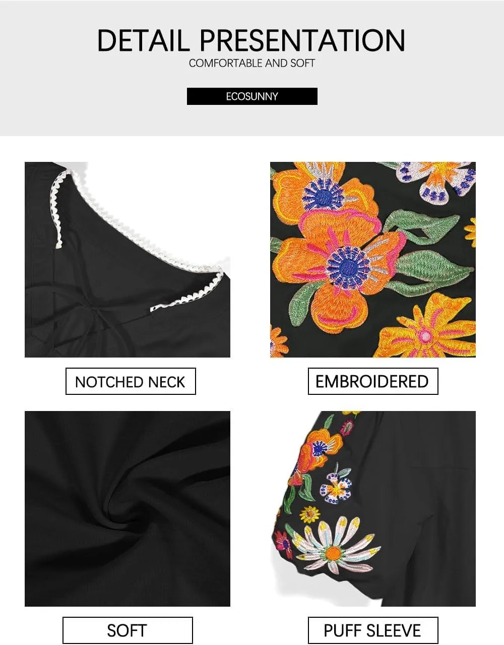Women's Casual Floral Embroidered V Neck Boho Puff Short Sleeve Shirts Loose Tunic Summer Blouses Tops Fashion Clothes 2025