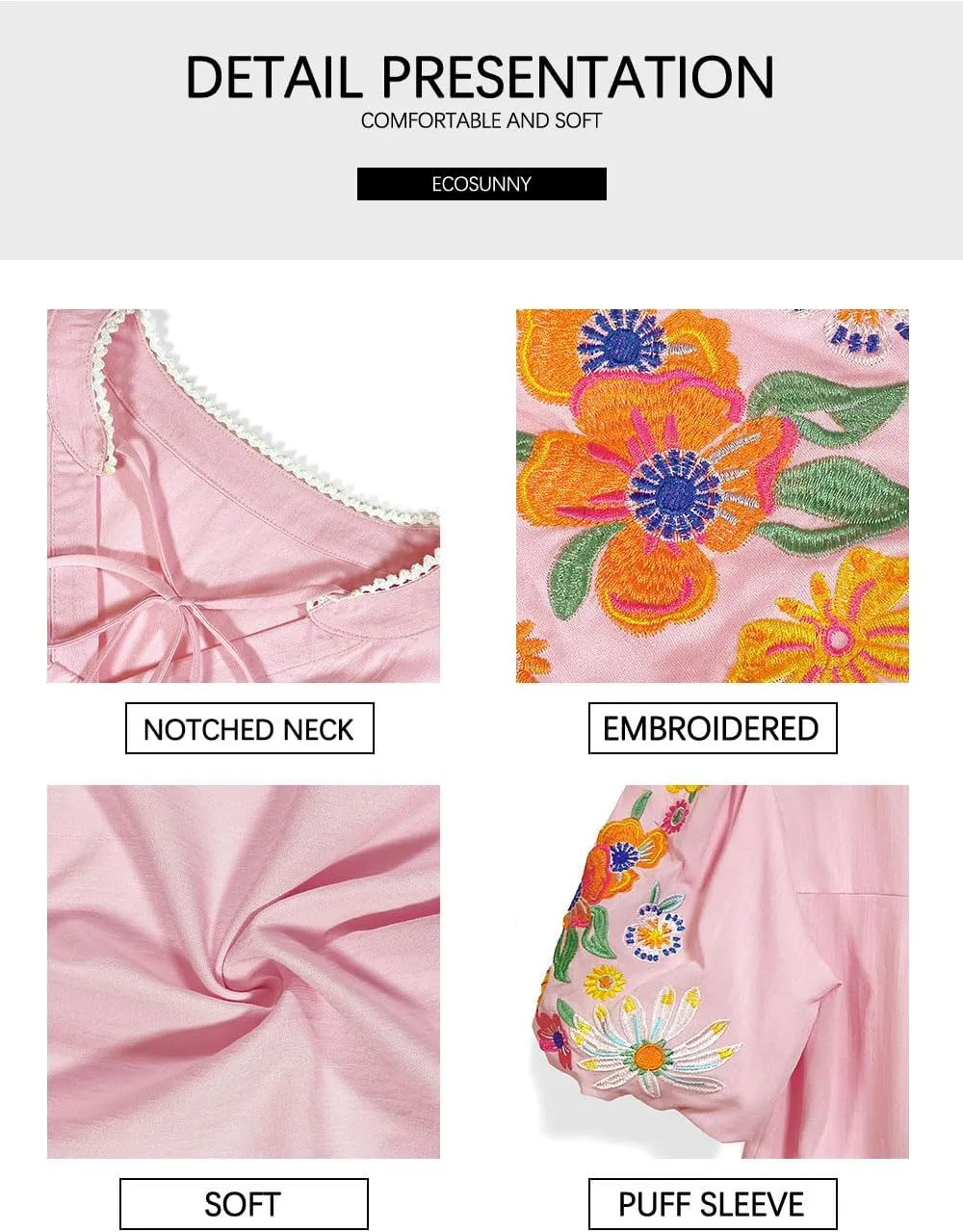 Women's Casual Floral Embroidered V Neck Boho Puff Short Sleeve Shirts Loose Tunic Summer Blouses Tops Fashion Clothes 2025