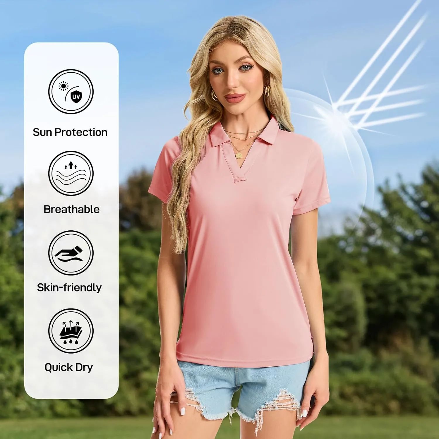 Women's Polo Shirts Short Sleeve Quick Dry UPF 50  Sun Protection Business Casual Collared Shirt Tennis Golf Shirt Work Tops