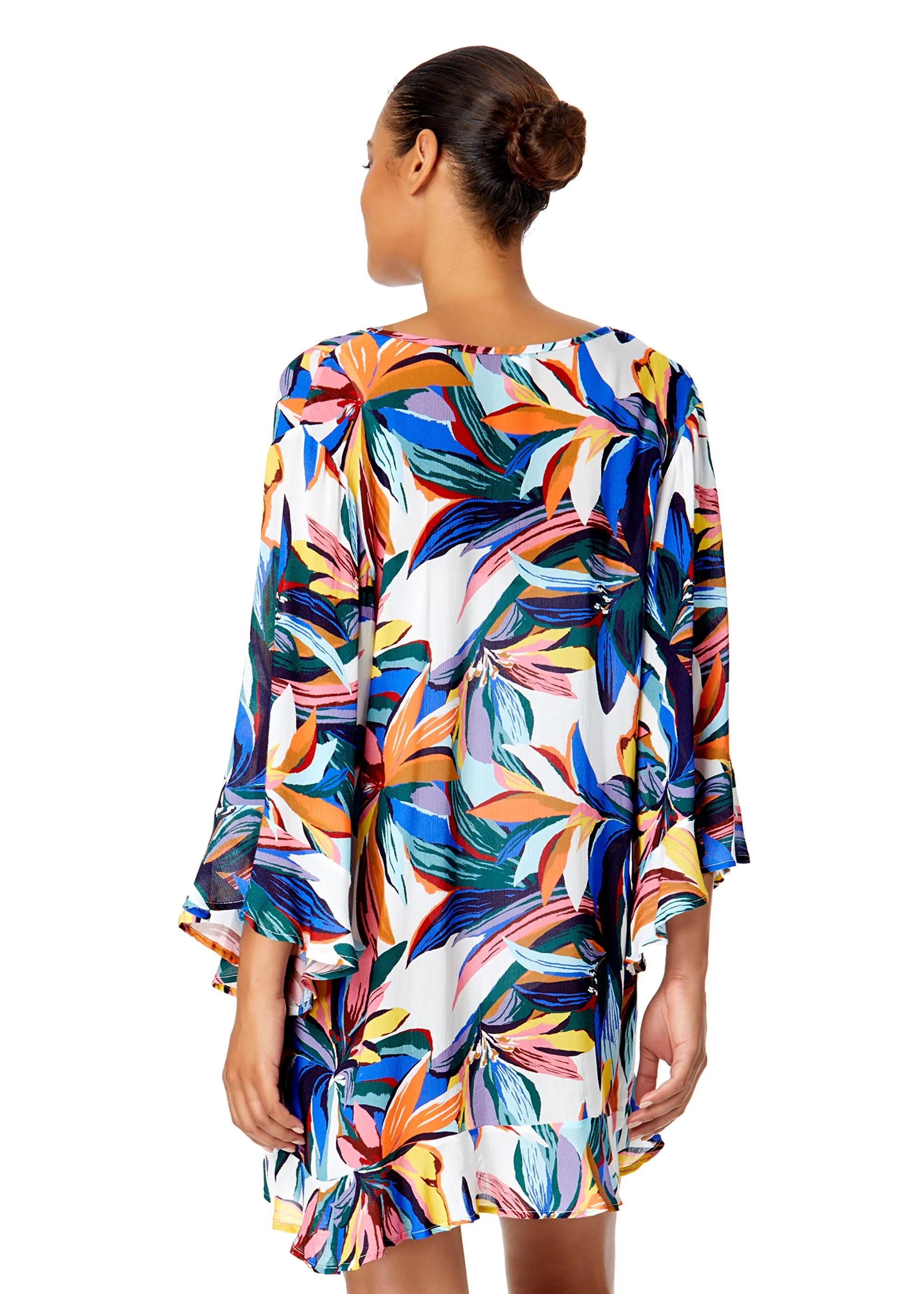 Women's Riviera Floral Flounce V Neck Tunic Swimsuit Cover Up