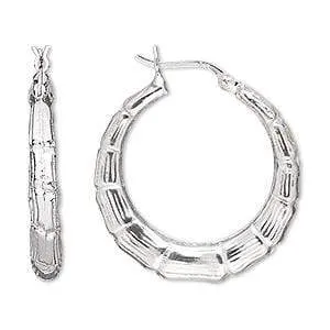Womens Sterling Silver .925 Bamboo Hoop Earring