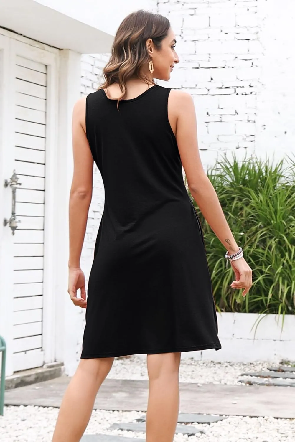 Womens Summer Dresses Pleated Front Flowy Swing Sundresses Vacation Beach Casual Tank Dress with Pockets