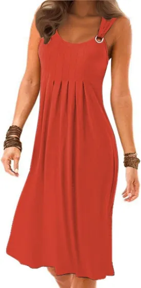 Womens Summer Dresses Pleated Front Flowy Swing Sundresses Vacation Beach Casual Tank Dress with Pockets