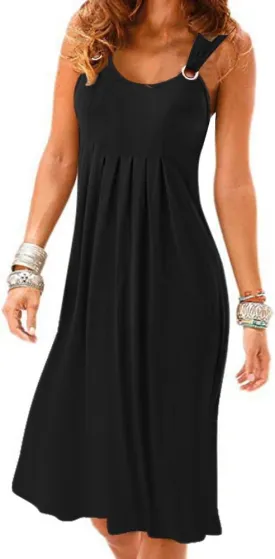 Womens Summer Dresses Pleated Front Flowy Swing Sundresses Vacation Beach Casual Tank Dress with Pockets