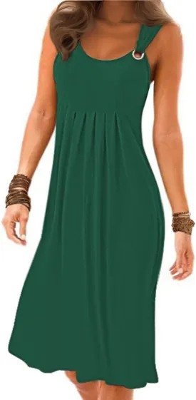 Womens Summer Dresses Pleated Front Flowy Swing Sundresses Vacation Beach Casual Tank Dress with Pockets