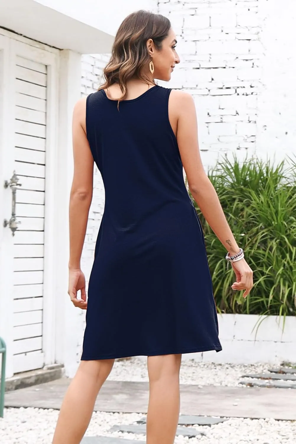 Womens Summer Dresses Pleated Front Flowy Swing Sundresses Vacation Beach Casual Tank Dress with Pockets