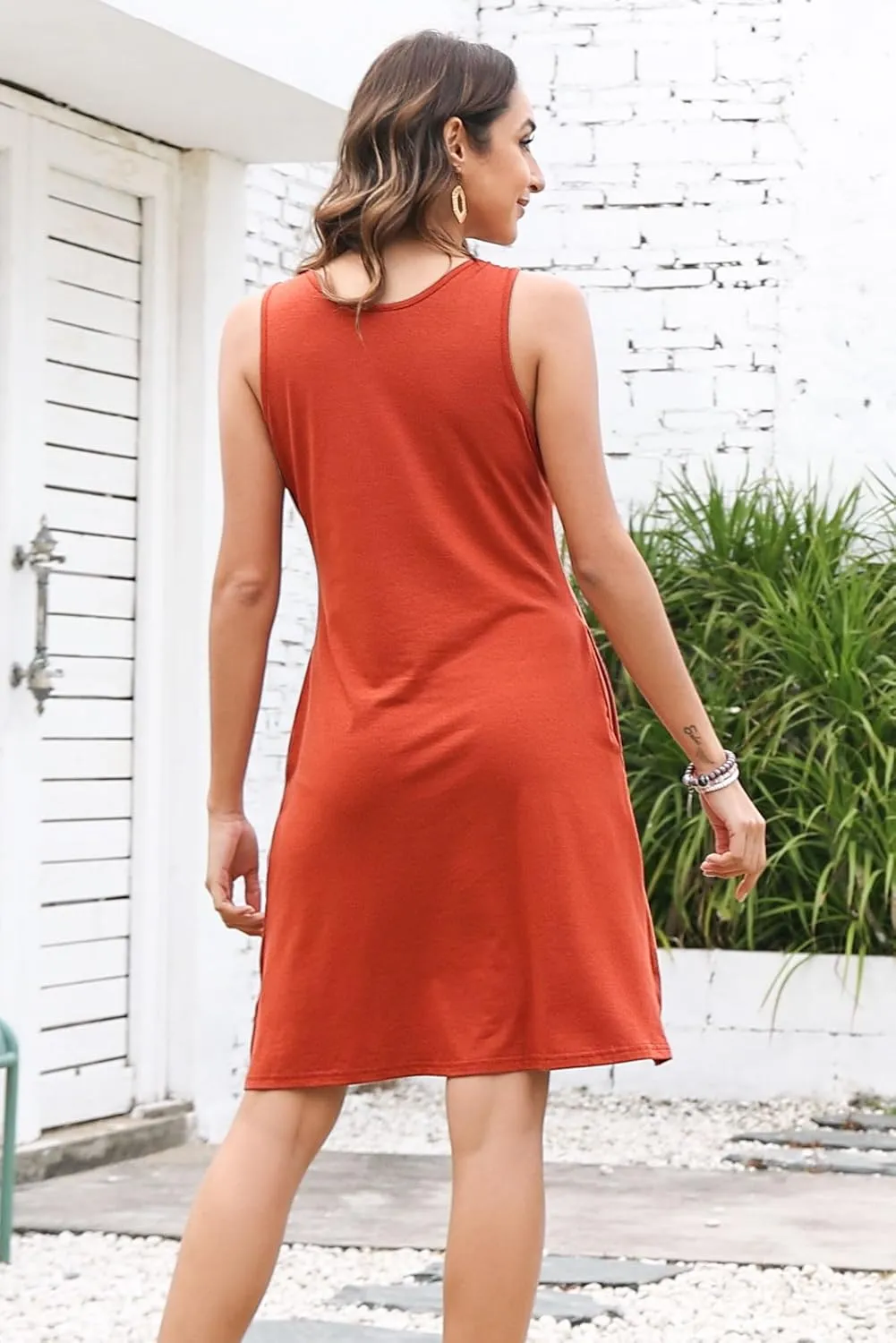 Womens Summer Dresses Pleated Front Flowy Swing Sundresses Vacation Beach Casual Tank Dress with Pockets