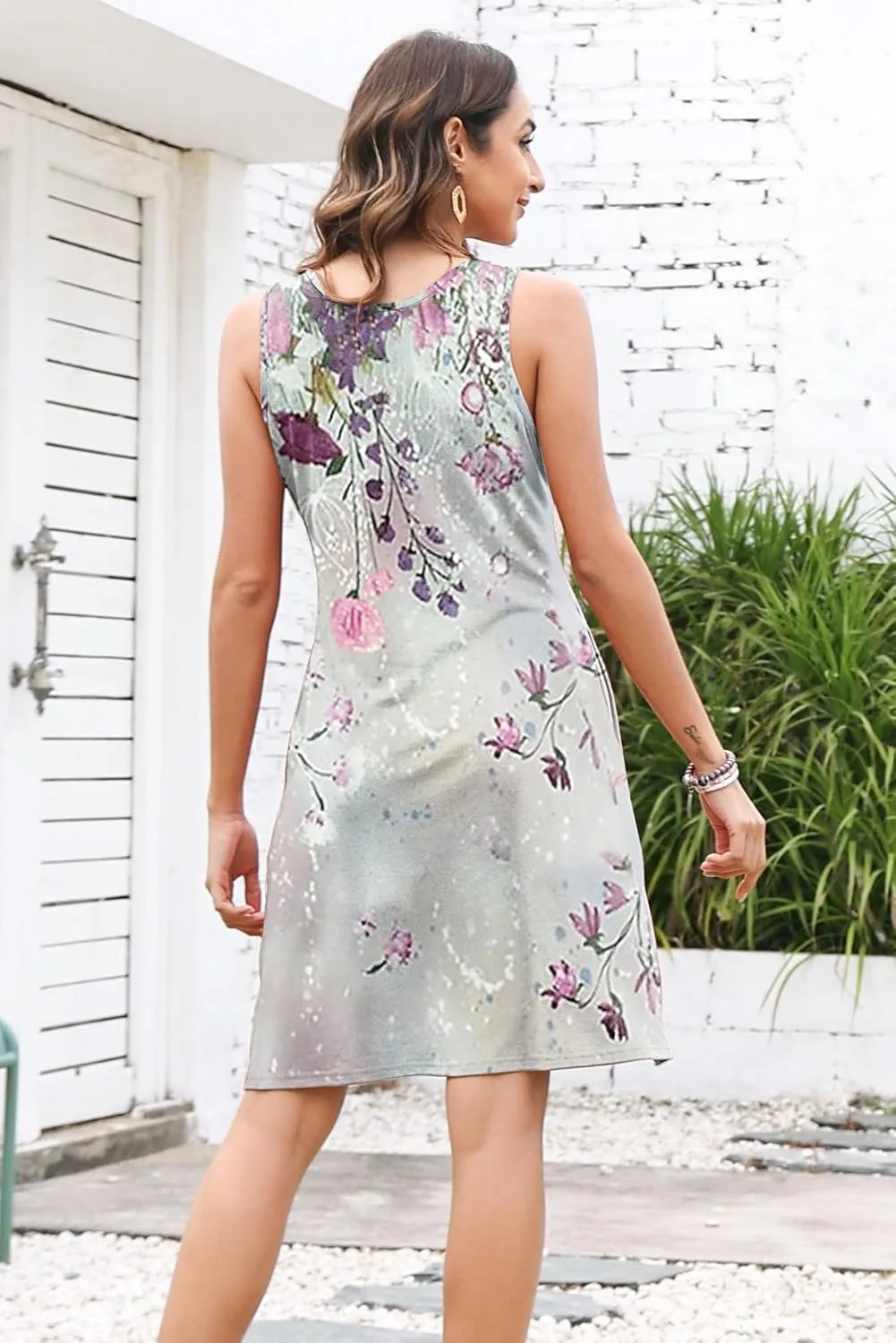 Womens Summer Dresses Pleated Front Flowy Swing Sundresses Vacation Beach Casual Tank Dress with Pockets