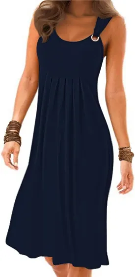 Womens Summer Dresses Pleated Front Flowy Swing Sundresses Vacation Beach Casual Tank Dress with Pockets