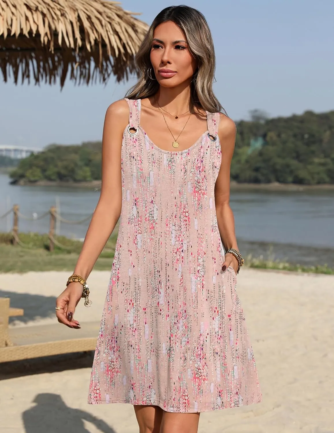 Zeagoo Summer Dresses for Women Boho Beach Dress Sleeveless Sundresses with Pockets Casual Loose Tank Tshirt Sun Dress