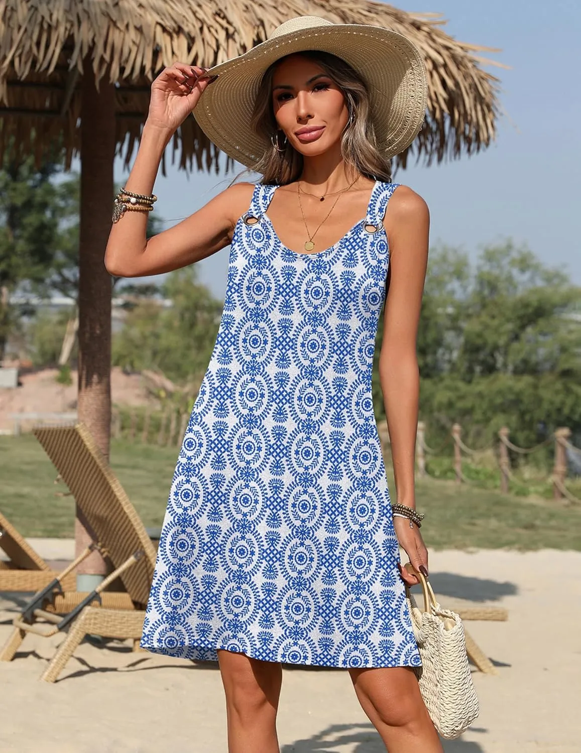 Zeagoo Summer Dresses for Women Boho Beach Dress Sleeveless Sundresses with Pockets Casual Loose Tank Tshirt Sun Dress