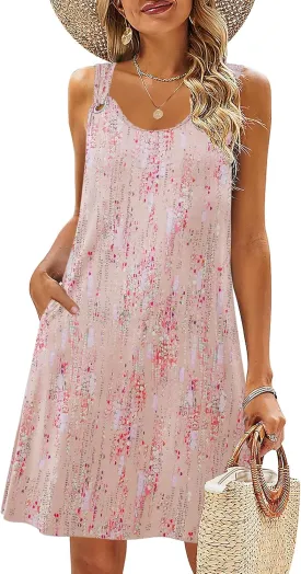 Zeagoo Summer Dresses for Women Boho Beach Dress Sleeveless Sundresses with Pockets Casual Loose Tank Tshirt Sun Dress